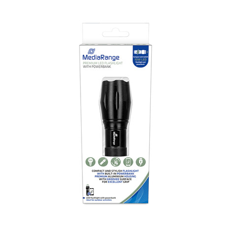 Mediarange led Flashlight With Powerbank, 1.800mah Battery, Black (Mr735)