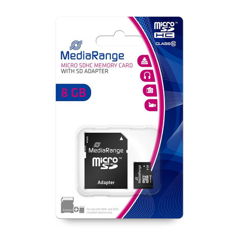 Mediarange Micro Sdhc Class 10 With sd Adaptor 8 gb (High Capacity) (Mr957)
