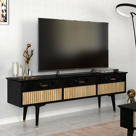 Έπιπλο Τηλεόρασης Bolea Megapap Χρώμα Modern Black 150x35x49,7 εκ.