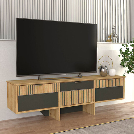 Έπιπλο Τηλεόρασης Venita Megapap Χρώμα Sapphire oak - Ανθρακί 150x35x45,3εκ.