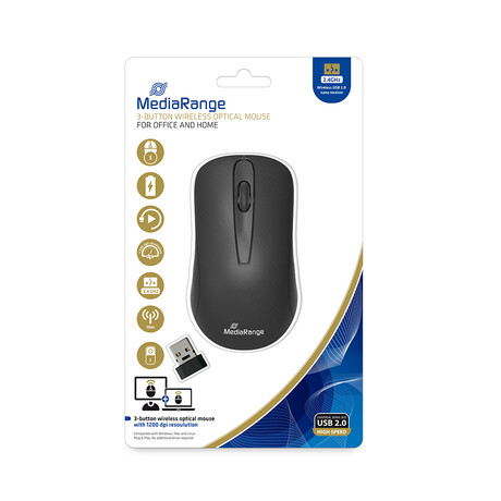Mediarange Optical Mouse 3-Button (Black, Wireless) (Mros209)