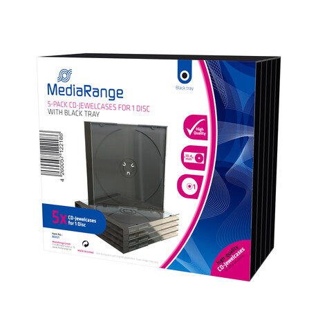 Mediarange cd Jewelcase  for 1 Disc 10.4mm Black Tray (5 Pack) (Mrbox31)