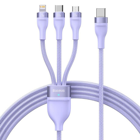Baseus 3in1 usb Cable Flash Series 2, usb-c + Micro usb + Lightning, 100w, 1.5m (Purple) (Cass030205) (Bascass030205)