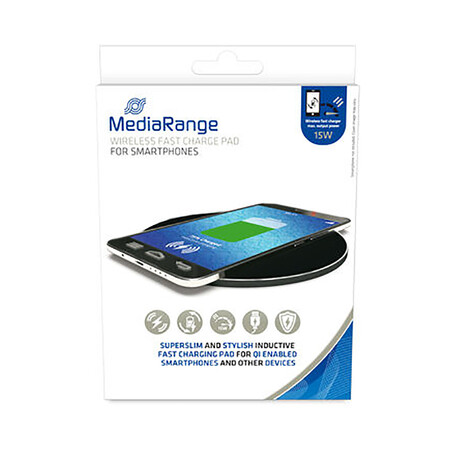 Mediarange 15w Wireless Fast Charge pad for Smartphones, Black (Mrma118)