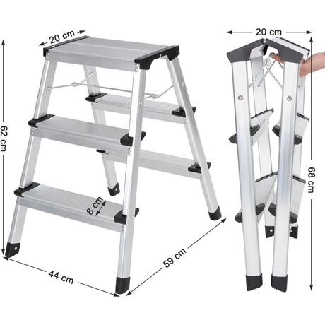 Songmics Σκαλοσκαμπό Αλουμινίου 3 Σκαλιών 62cm (Glt23k) (Sngglt23k)