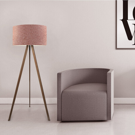 Φωτιστικό Δαπέδου Rosling Megapap Mdf/ύφασμα pvc Χρώμα Καρυδί - Dusty Rose 38x38x140εκ.