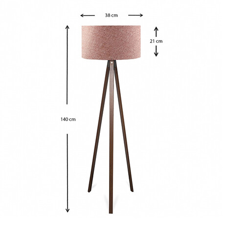 Φωτιστικό Δαπέδου Rosling Megapap Mdf/ύφασμα pvc Χρώμα Καρυδί - Dusty Rose 38x38x140εκ.