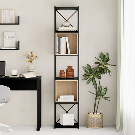 Βιβλιοθήκη Vale Mini Megapap Χρώμα Silky Black - Sapphire oak 36,2x39x179εκ.