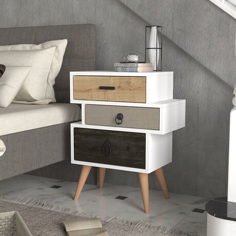 Κομοδίνο ArteLibre KIMOLOS Λευκό/Φυσικό/Καφέ 52x30x68cm