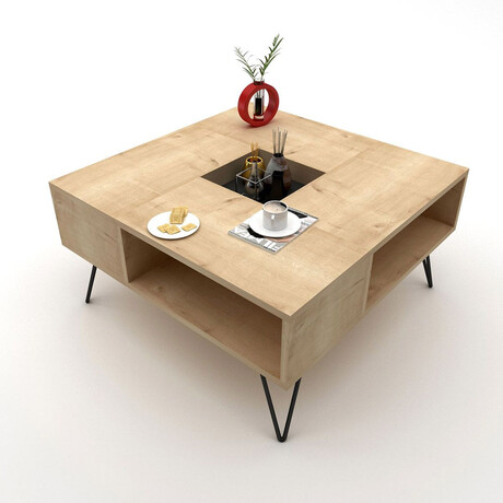 Τραπεζάκι Σαλονιού ArteLibre DONOUSA Δρυς/Μαύρο 80x80x38.6cm