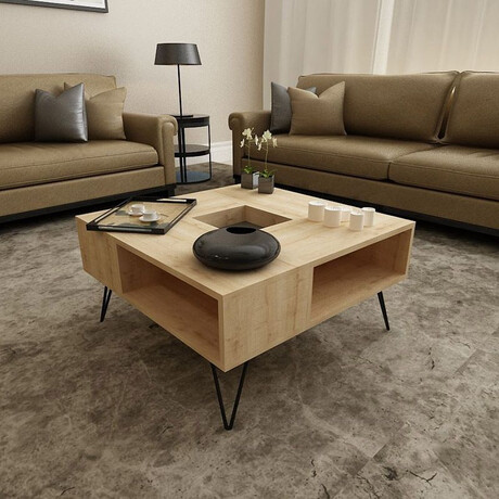 Τραπεζάκι Σαλονιού ArteLibre DONOUSA Δρυς/Μαύρο 80x80x38.6cm