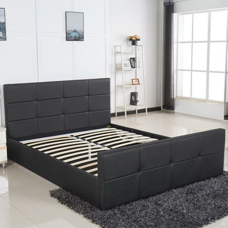 Κρεβάτι ArteLibre ANEMONE Μαύρο PU Με Αποθηκευτικό Χώρο 217x170x100cm (Στρώμα 160x200cm)