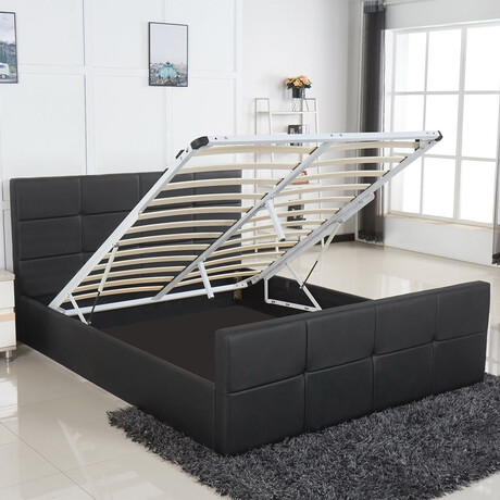 Κρεβάτι ArteLibre ANEMONE Μαύρο PU Με Αποθηκευτικό Χώρο 217x170x100cm (Στρώμα 160x200cm)