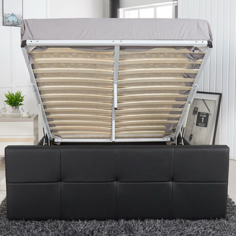 Κρεβάτι ArteLibre ANEMONE Μαύρο PU Με Αποθηκευτικό Χώρο 217x170x100cm (Στρώμα 160x200cm)