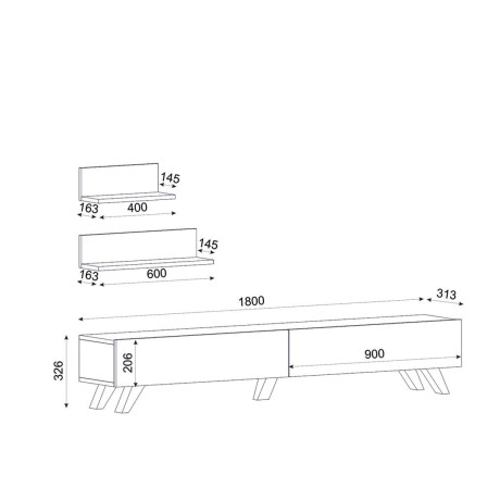 Έπιπλο Τηλεόρασης ArteLibre SIRNA Λευκό/Καρυδί Μοριοσανίδα/Μελαμίνη 180x31x32cm