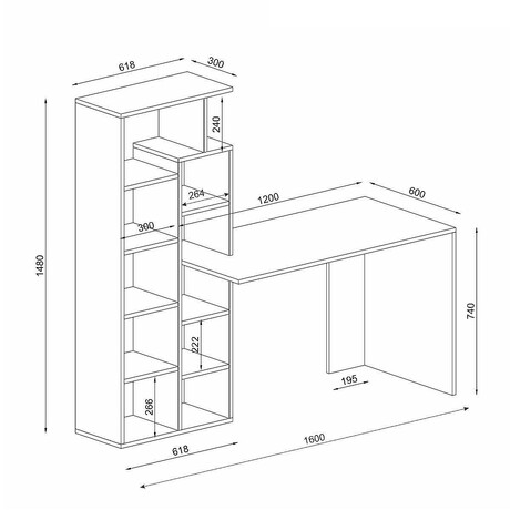 Γραφείο-Βιβλιοθήκη ArteLibre ArteLibre PRIMO Sapphire/Ανθρακί Μοριοσανίδα/Μελαμίνη 152x60x74/148cm