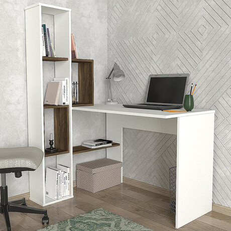 Γραφείο-Βιβλιοθήκη ArteLibre ArteLibre PERCY Λευκό/Καρυδί Μοριοσανίδα/Μελαμίνη 120x90x74/150cm