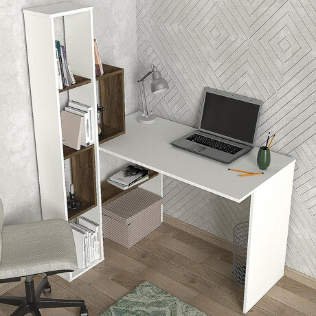 Γραφείο-Βιβλιοθήκη ArteLibre ArteLibre PERCY Λευκό/Καρυδί Μοριοσανίδα/Μελαμίνη 120x90x74/150cm