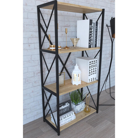 Βιβλιοθήκη ArteLibre IKE Δρυς/Μαύρο Μοριοσανίδα/Μέταλλο 70x34x114.5cm