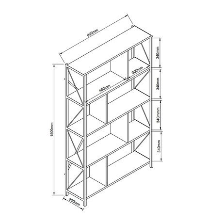 Βιβλιοθήκη ArteLibre JUMA Μαύρο Μοριοσανίδα/Μέταλλο 90x26x150cm