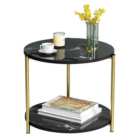 Τραπεζάκι Σαλονιού ArteLibre ALGETI Μαύρο Με Όψη Μαρμάρου MDF/Μέταλλο Φ40x43cm