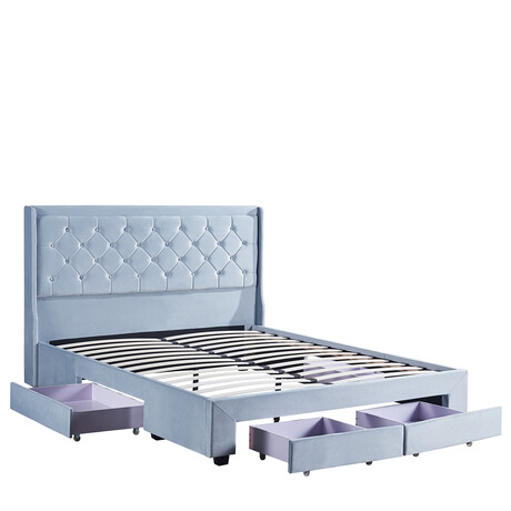Κρεβάτι Διπλό ArteLibre ANNONA Γαλάζιο Βελούδο (Στρώμα 160x200cm)