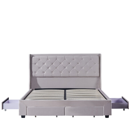 Κρεβάτι Διπλό ArteLibre ANNONA Ivory Βελούδο (Στρώμα 160x200cm)