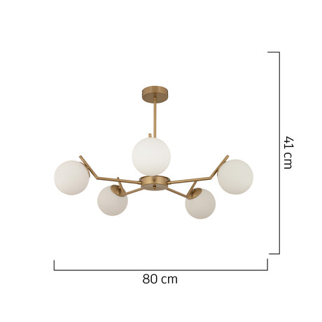 Φωτιστικό Κρεμαστό ArteLibre CRATER Πεντάφωτο Χρυσό/Λευκό Μέταλλο/Γυαλί 80x41cm