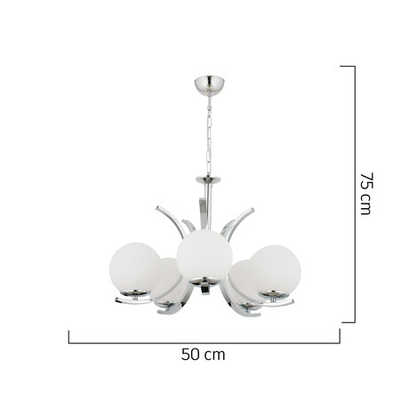 Φωτιστικό Κρεμαστό ArteLibre LACERTA Πεντάφωτο Ασημί/Λευκό Μέταλλο/Γυαλί 50x75cm
