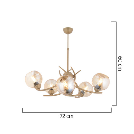 Φωτιστικό Κρεμαστό ArteLibre OCTANS Πεντάφωτο Χρυσό/Μελί Μέταλλο/Γυαλί 72x60cm