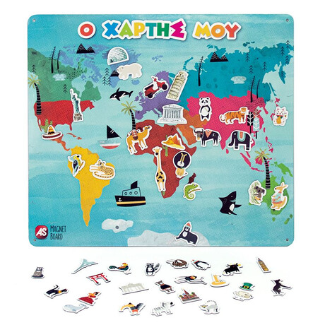 AS Magnet Box Παγκόσμιος Χάρτης 45 Εκπαιδευτικοί Χάρτινοι Μαγνήτες Για 3+ Χρονών