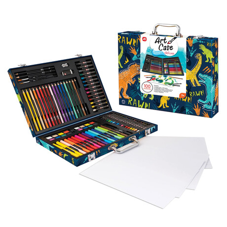 AS Κασετίνα Ζωγραφικής Ξύλινη Deluxe Δεινόσαυρος Με 100 Αξεσουάρ Για 3+ Χρονών (Αγγλική Συσκευασία)