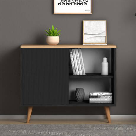 Κονσόλα - Μπουφές Μελαμίνης Luce Megapap Χρώμα Μαύρο Antique - oak 80x35x66εκ.