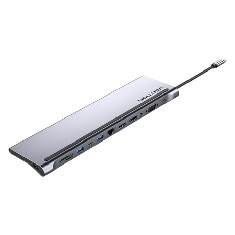 Vention Type-c to Displayport/hdmi/vga/usb-c gen 1/usb 3.0x2/usb 2.0/rj45/sd/tf/trrs 3.5mm/pd 100w Docking Station 0.25m Gray Metal Type (Thshc) (Venthshc)