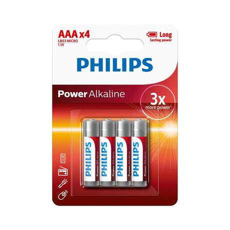 Philips Power Αλκαλικές Μπαταρίες aaa 1.5v 4τμχ (Lr03p4b/10) (Philr03p4b-10)