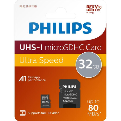 Philips Microsdhc 32gb Class 10 u1 uhs-i με Αντάπτορα (Phmsda32guhsiu1p2) (Phiphmsda32guhsiu1p2)
