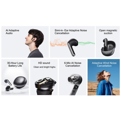 QCY AilyBuds Pro Semi-Ear ANC TWS Black 6 mic & A.I. Noise Cancel. A.I. Audio Ultra HD Multi-point