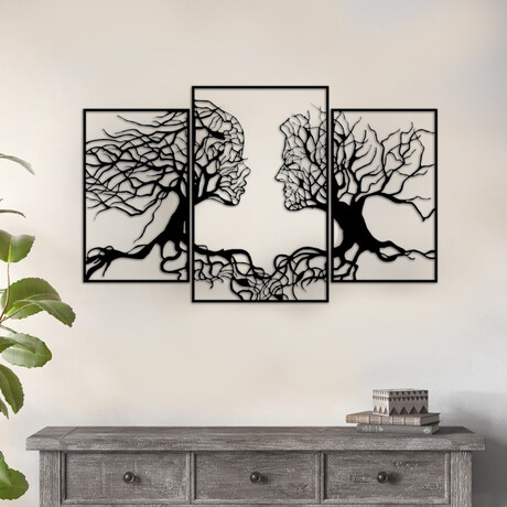 Διακοσμητικό Τοίχου Tree Love Megapap Μεταλλικό Χρώμα Μαύρο 116x71εκ.