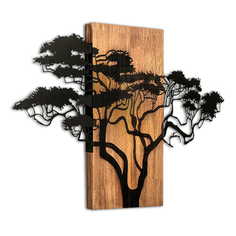 Διακοσμητικό Τοίχου Acacia Tree Megapap Ξύλινο - Μεταλλικό Χρώμα Καρυδί - Μαύρο 90x3x58εκ.
