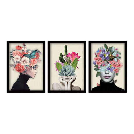Πίνακας "flower Girls" Megapap 3 Τμχ. σε Πλαίσιο 35x45x2εκ.