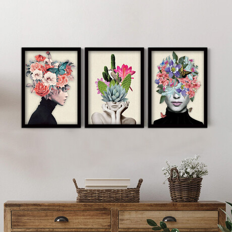 Πίνακας "flower Girls" Megapap 3 Τμχ. σε Πλαίσιο 35x45x2εκ.