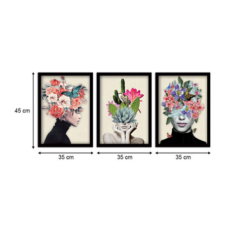 Πίνακας "flower Girls" Megapap 3 Τμχ. σε Πλαίσιο 35x45x2εκ.
