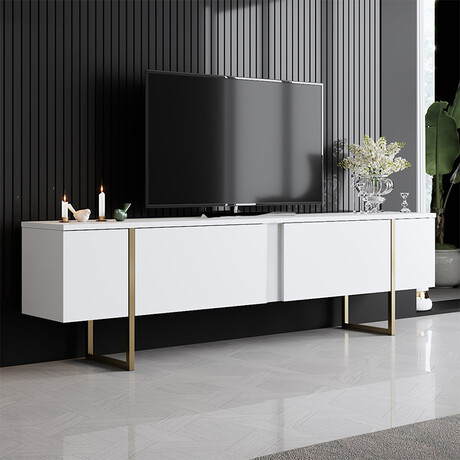 Έπιπλο Τηλεόρασης Luxe Megapap Χρώμα Λευκό - Χρυσό 180x30x50εκ.
