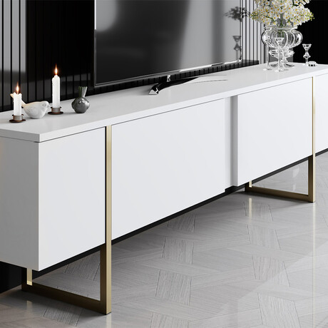 Έπιπλο Τηλεόρασης Luxe Megapap Χρώμα Λευκό - Χρυσό 180x30x50εκ.
