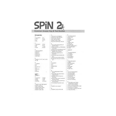 Spin 2 Grammar Answer key & Test