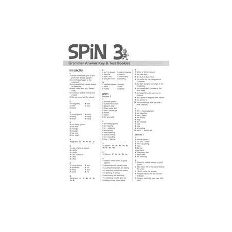 ** Spin 3 Grammar Answer key & Test