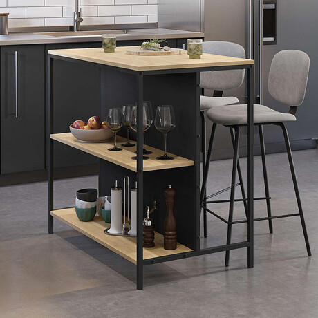 Τραπέζι Μπαρ Detroit Megapap Χρώμα Sapphire oak - Silky Black 100x60x95εκ.