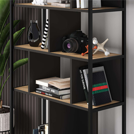 Βιβλιοθήκη Midi Megapap Χρώμα Sapphire oak - Silky Black 88x35x175εκ.