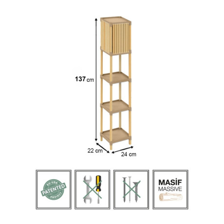 Φωτιστικό Δαπέδου Ξύλινο - Πλαστικό Χρώμα Φυσικό - Μπεζ 24x22x137εκ.