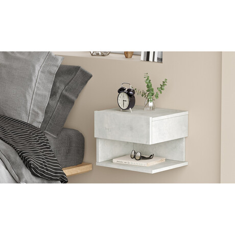 Κομοδίνο Επιτοίχιο ArteLibre CHADWELL Ανοιχτό Γκρι Με Εφέ Τσιμέντο Μοριοσανίδα 40x35.3x31.3cm